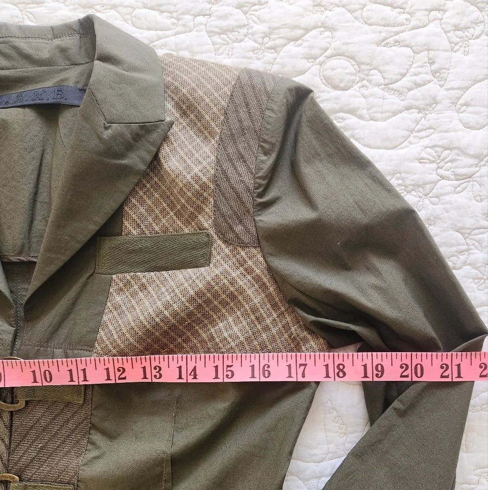 Vintage Y2K L.A.M.B. Jacket Size 4 Gwen Stefani Olive Green Plaid Cotton Linen - Picture 14 of 16